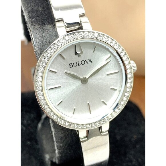 Bulova Womens Watch 96X154 Quartz Silver Dial Bangle Silver Stainless Steel 27mm
